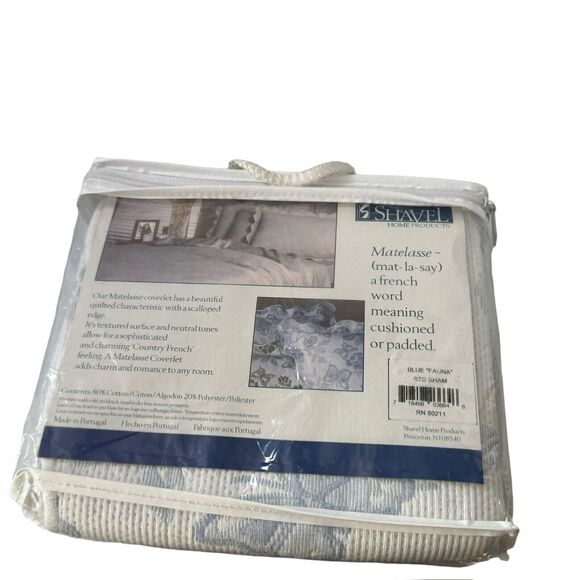 Shavel Vintage Matelasse 1 Standard Sham Fits pillow 20”x29.5” Blue Fauna - Picture 5 of 16